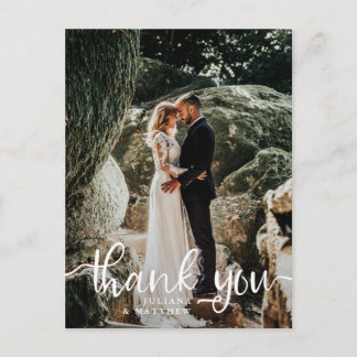 Rustic Hand Lettered Wedding Photo Thank You Postcard
