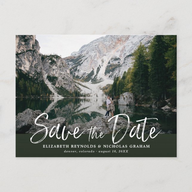 Rustic Hand Lettering Photo Save The Date Postcard (Front)