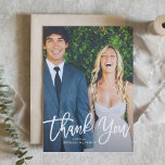 Rustic Hand Lettering Photo Wedding Thank You Card<br><div class="desc">Give thanks to your family and friends with this rustic photo wedding thank you card featuring white script. Customize this folded card by adding your own photo and details. This will also be perfect for graduations and other events.</div>