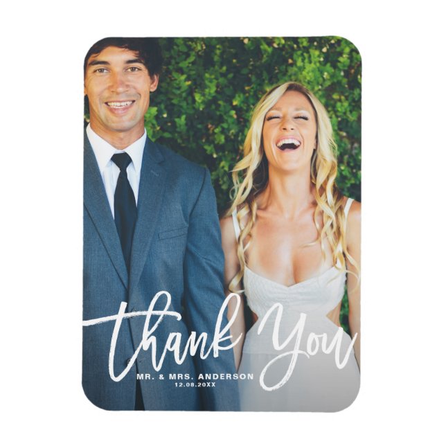 Rustic Hand Lettering Photo Wedding Thank You Magnet (Vertical)