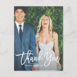 Rustic Hand Lettering Photo Wedding Thank You Postcard<br><div class="desc">Give thanks to your family and friends with this rustic photo wedding thank you postcard featuring white script. Customise this postcard by adding your own photo and details.</div>