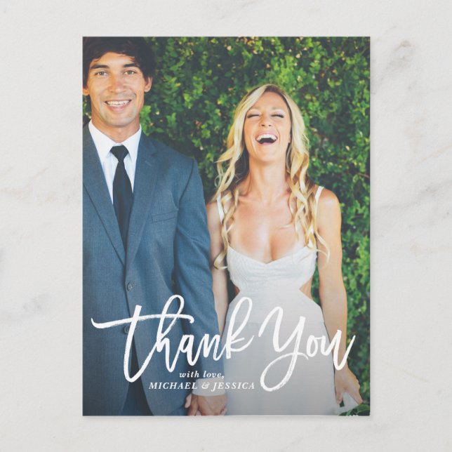 Rustic Hand Lettering Photo Wedding Thank You Postcard (Front)