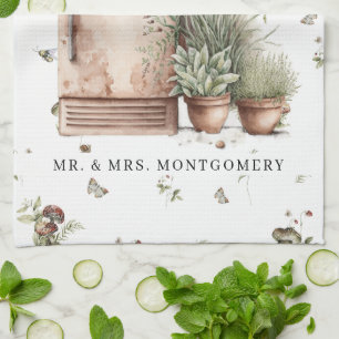 Rustic Hand Painted Country Kitchen Monogram Tea  Towel