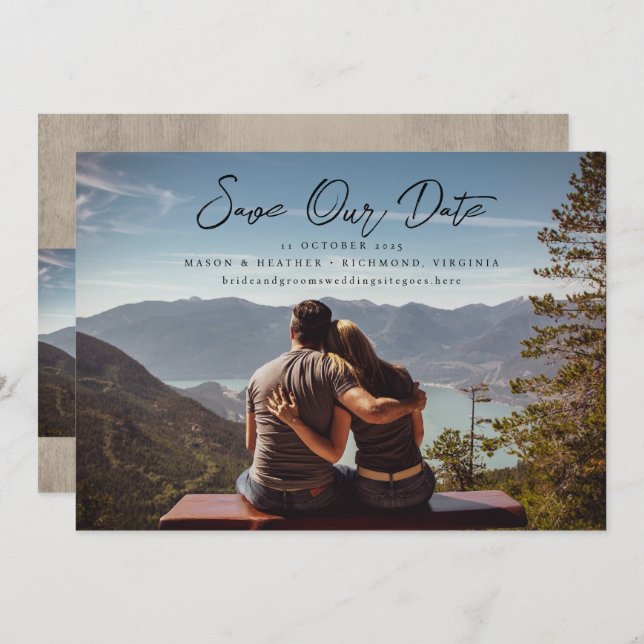 Rustic Hand Script Full Photo Save the Date Invitation (Front/Back)