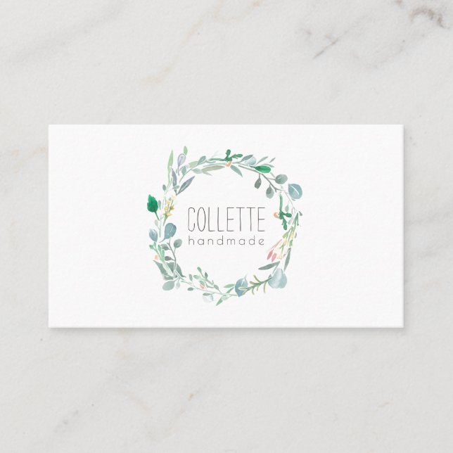 Rustic Handmade Greenery Business Card (Front)