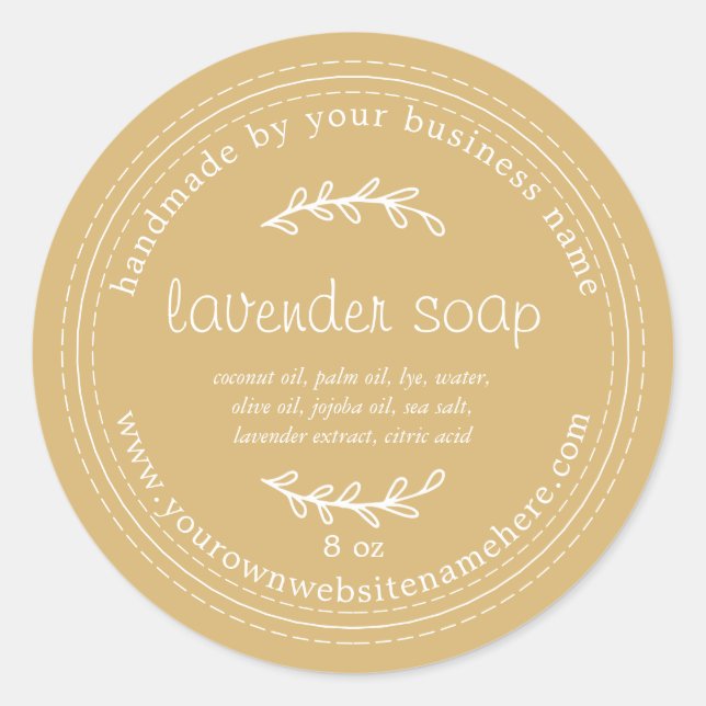 Rustic Handmade Lavender Soap Autumn Yellow Classic Round Sticker (Front)