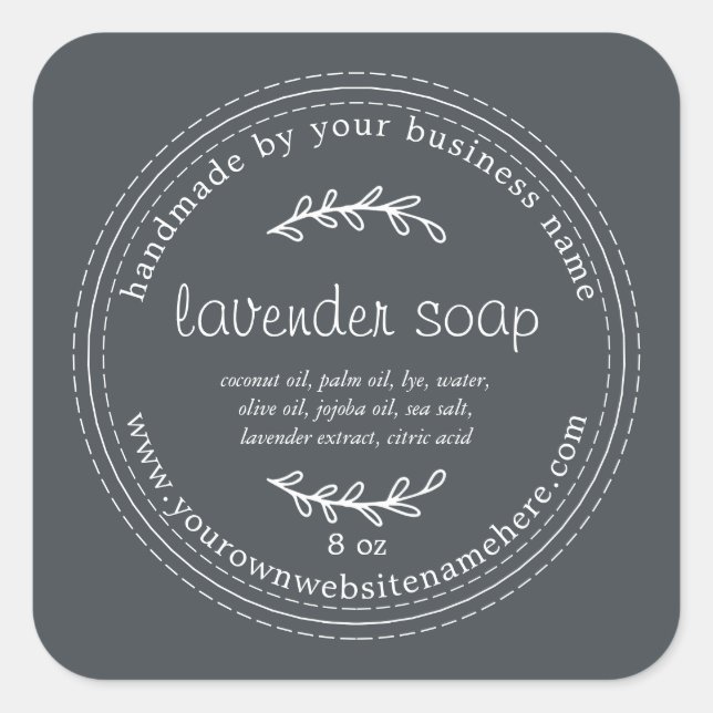 Rustic Handmade Lavender Soap Black Square Sticker (Front)