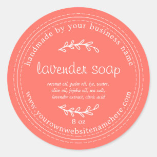 Rustic Handmade Lavender Soap Coral Classic Round Sticker