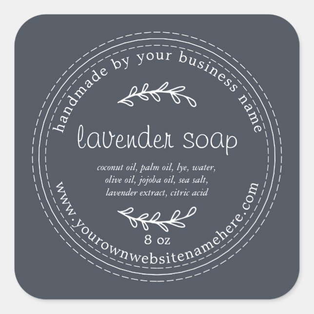 Rustic Handmade Lavender Soap Dark Blue Square Sticker (Front)