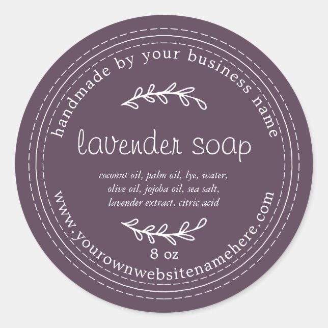 Rustic Handmade Lavender Soap Deep Purple Classic Round Sticker (Front)