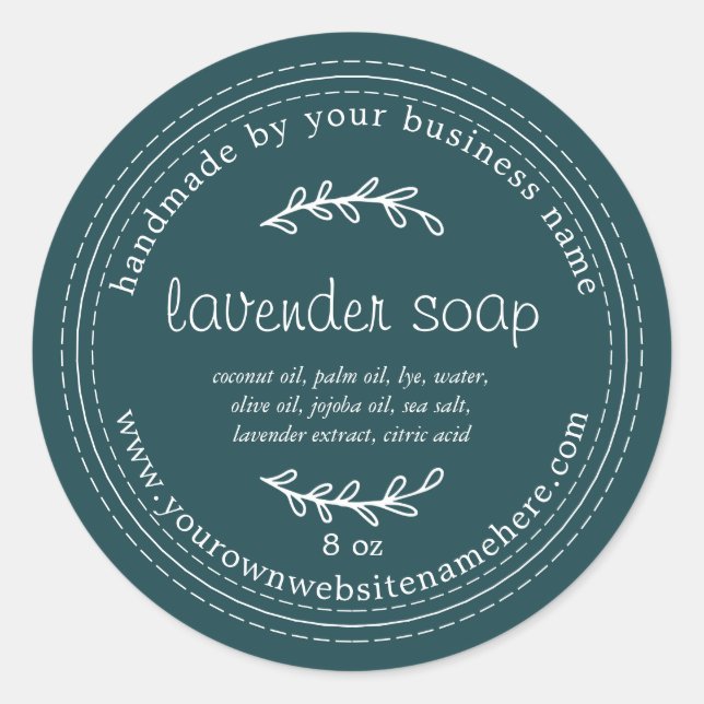 Rustic Handmade Lavender Soap Deep Teal Classic Round Sticker (Front)