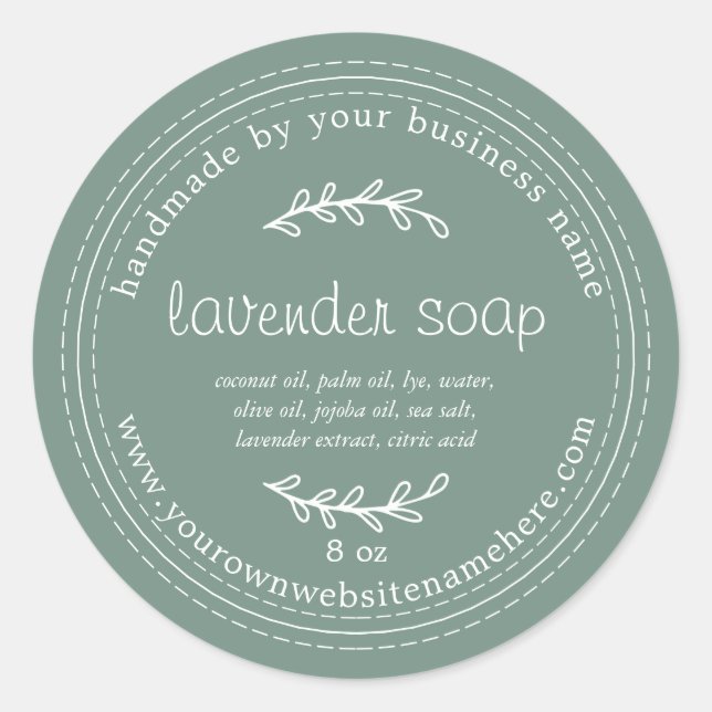 Rustic Handmade Lavender Soap Dusty Green Classic Round Sticker (Front)