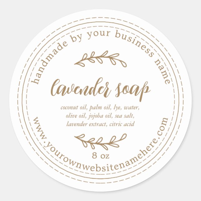 Rustic Handmade Lavender Soap Gold White Classic Round Sticker (Front)
