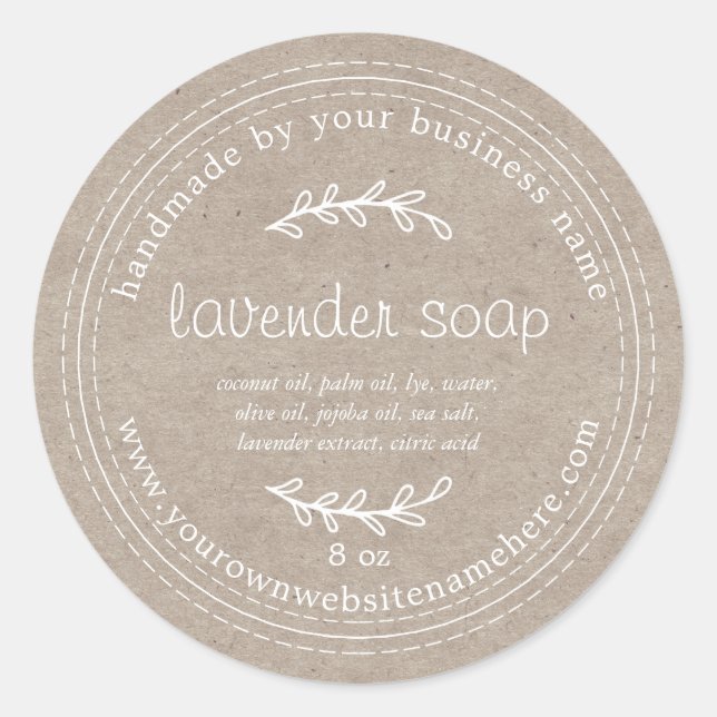Rustic Handmade Lavender Soap Kraft Paper Classic Round Sticker (Front)