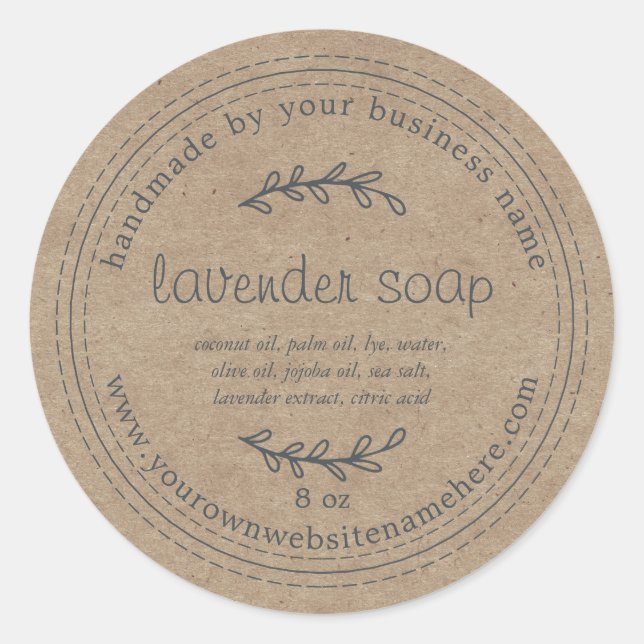 Rustic Handmade Lavender Soap Kraft Paper Classic Round Sticker (Front)