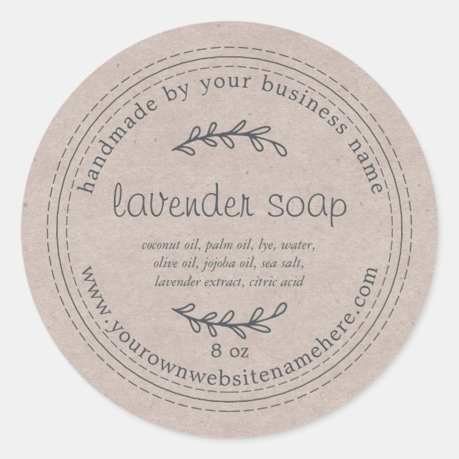 Rustic Handmade Lavender Soap Kraft Paper Classic Round Sticker (Front)