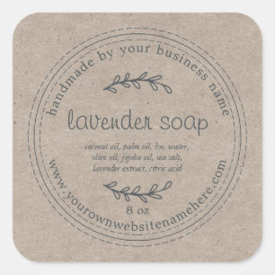 Rustic Handmade Lavender Soap Kraft Paper Square Sticker