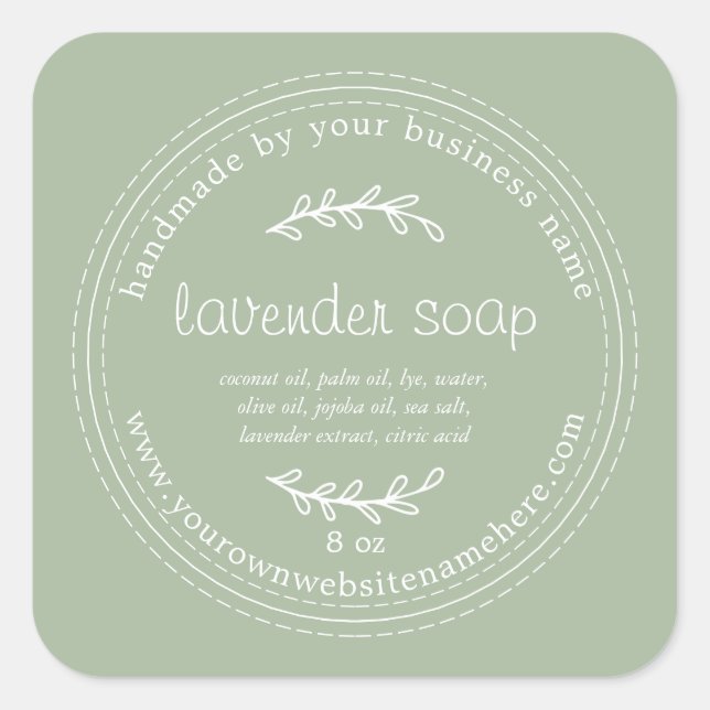 Rustic Handmade Lavender Soap Laurel Green Classic Square Sticker (Front)