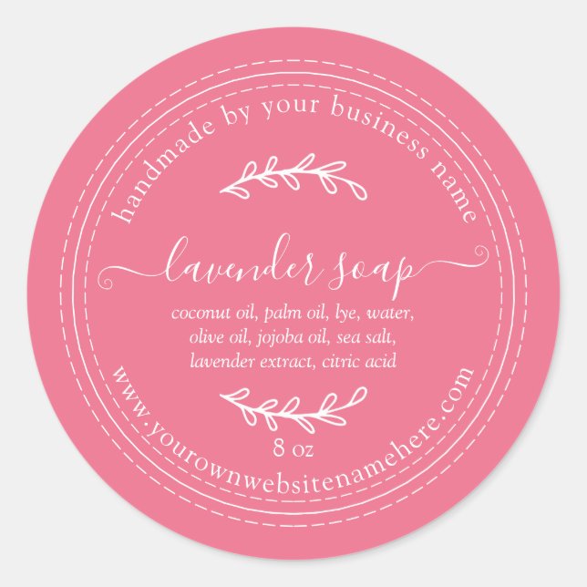 Rustic Handmade Lavender Soap Lemonade Pink Classic Round Sticker (Front)
