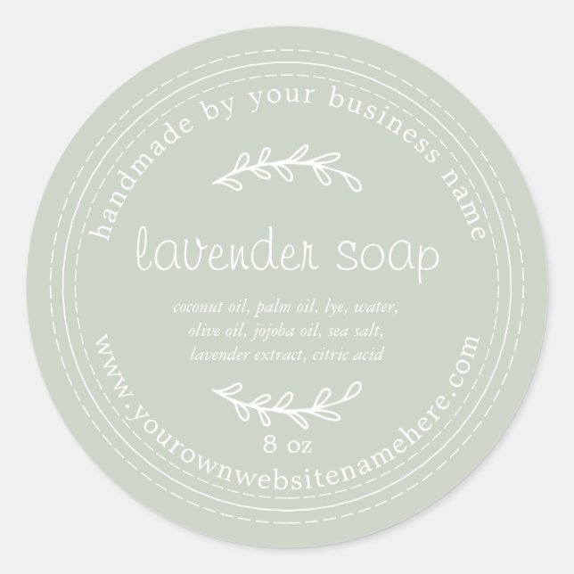 Rustic Handmade Lavender Soap Pastel Green Classic Round Sticker (Front)