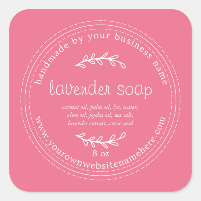 Rustic Handmade Lavender Soap Pink Square Sticker (Front)