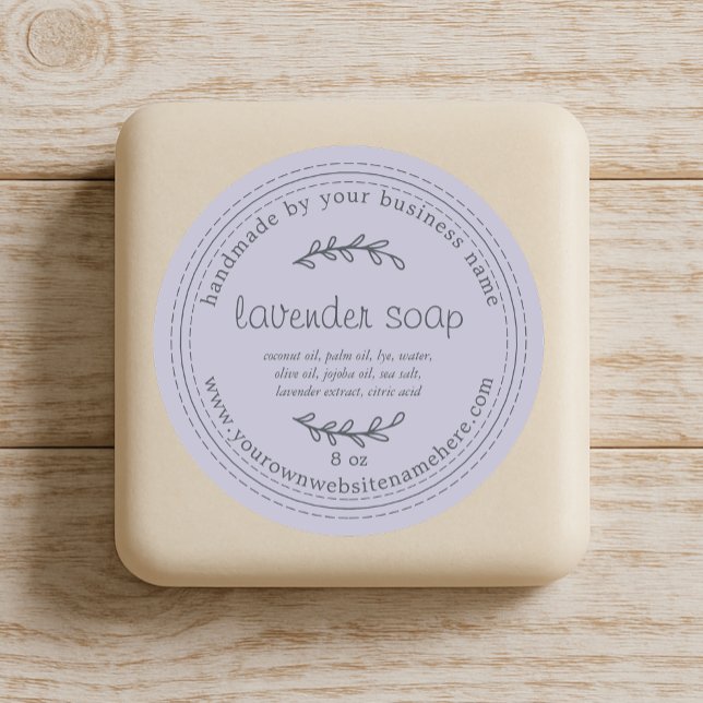 Rustic Handmade Lavender Soap Purple Classic Round Sticker (Purple homemade lavender soap sticker)