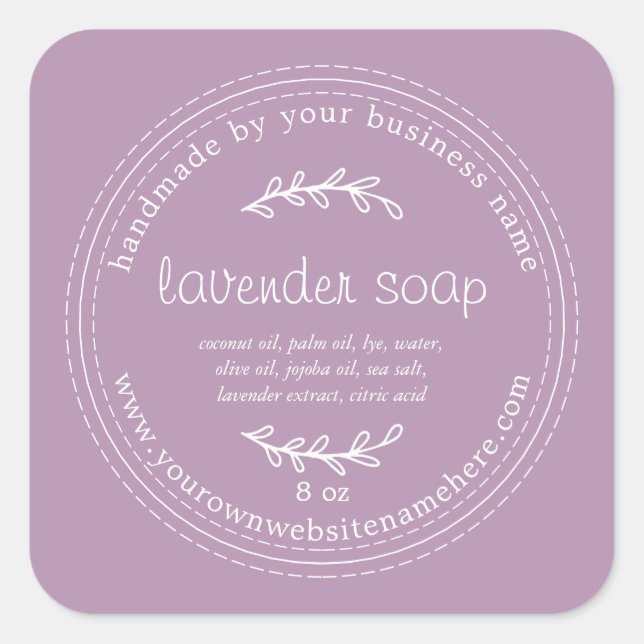 Rustic Handmade Lavender Soap Purple Square Sticker (Front)