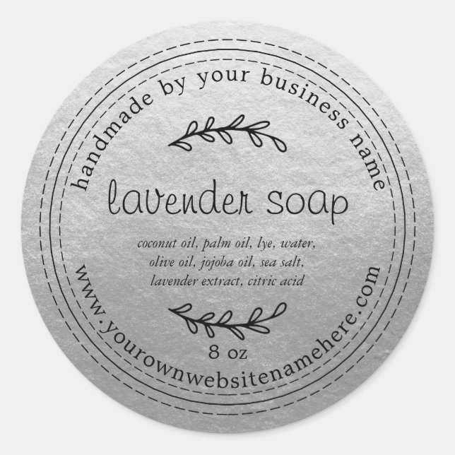 Rustic Handmade Lavender Soap Silver Classic Round Sticker (Front)
