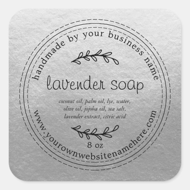 Rustic Handmade Lavender Soap Silver Square Sticker (Front)