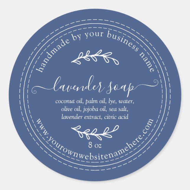 Rustic Handmade Lavender Soap True Blue Classic Round Sticker (Front)