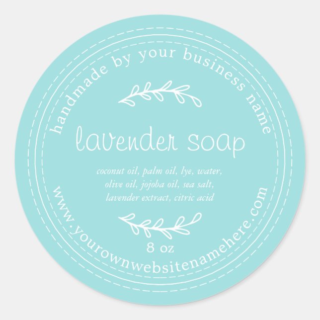 Rustic Handmade Lavender Soap Turquoise Blue Classic Round Sticker (Front)