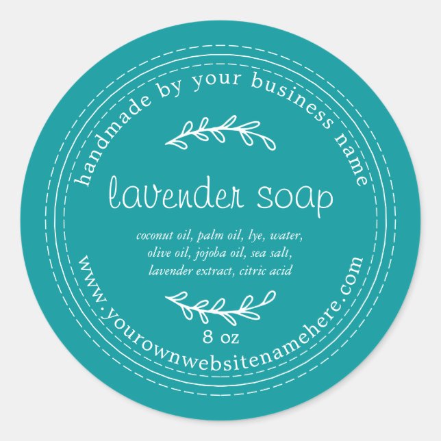 Rustic Handmade Lavender Soap Viridian Green Classic Round Sticker (Front)