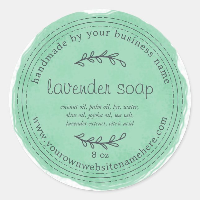 Rustic Handmade Lavender Soap Watercolor Green Classic Round Sticker (Front)