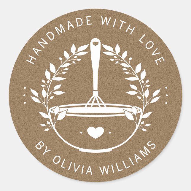 Rustic Handmade With Love Bakery Pastry Business Classic Round Sticker (Front)
