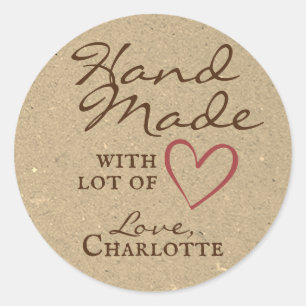 Rustic Handmade with Love Brown Heart Kraft Paper Classic Round Sticker