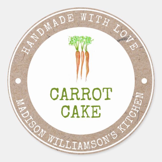 Rustic Handmade with Love  | Carrot Cake Label (Front)
