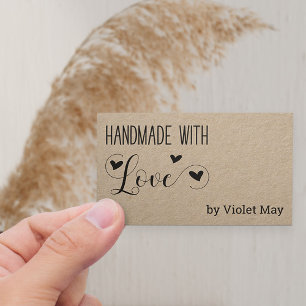 Rustic Handmade with Love Heart Kraft Business Card