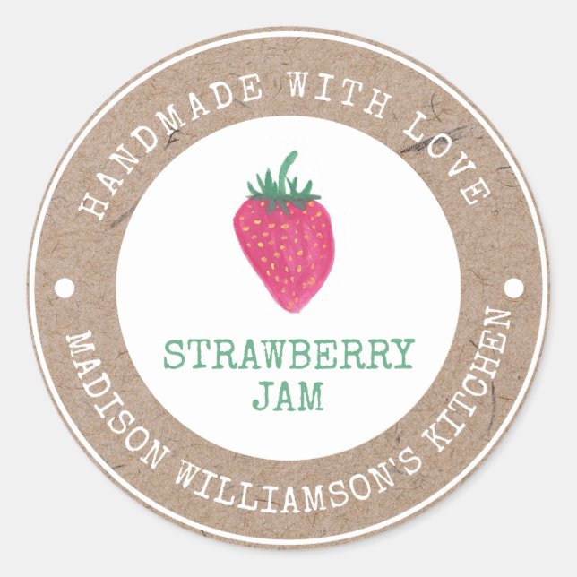 Rustic Handmade with Love  | Strawberry Jam Label (Front)