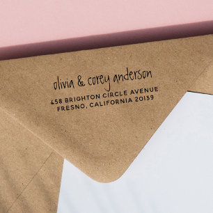 Rustic Handwriting & Modern Return Address Couples Rubber Stamp