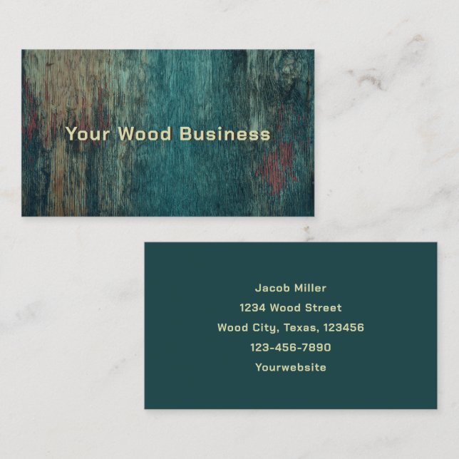 Rustic Handyman Carpenter Teal Country Wood Grain Business Card (Front/Back)