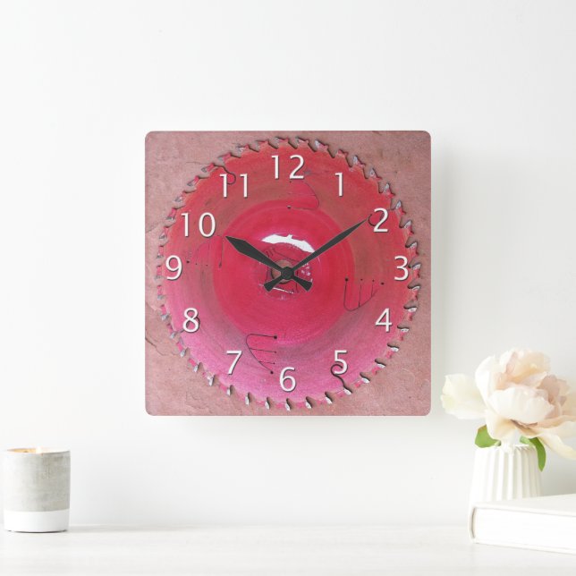 Rustic Handyman Workshop Tools Red Saw Blade Square Wall Clock (Home)