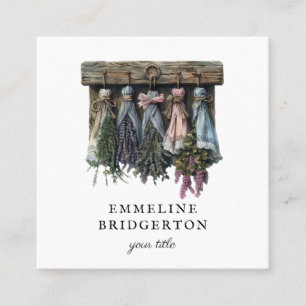Rustic Hanging Dried Flowers Square Business Card