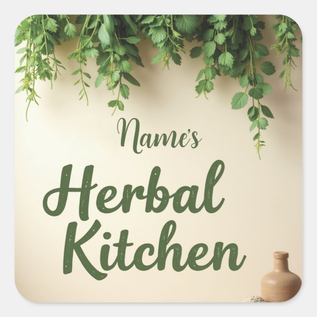 Rustic Hanging Herbs Kitchen Jar Stickers (Front)