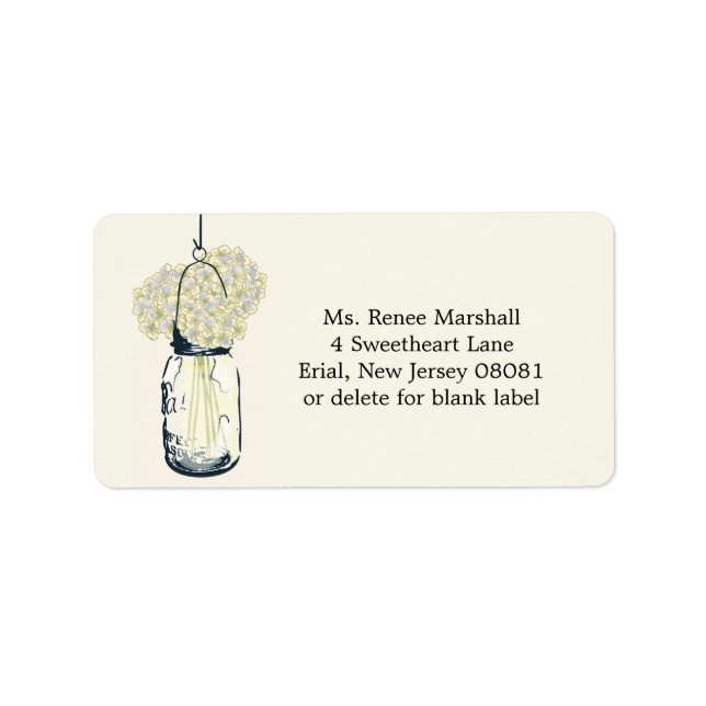 Rustic Hanging Mason Jar Hydrangeas Label (Front)