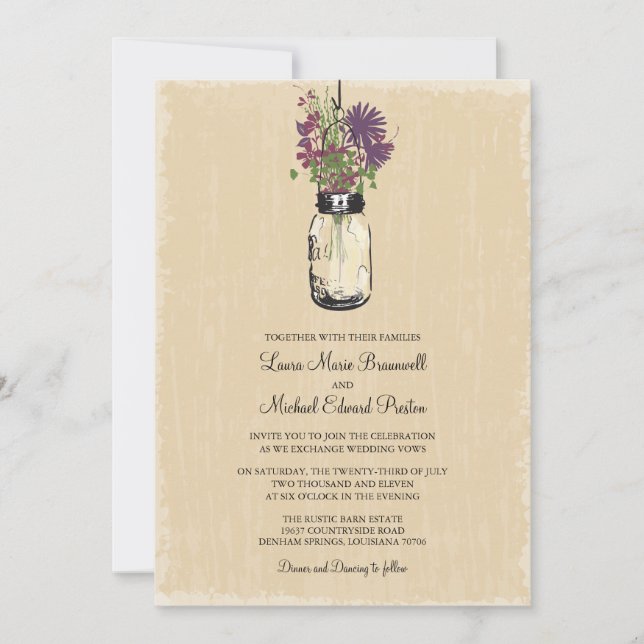 Rustic Hanging Mason Jar Wedding Invitation (Front)