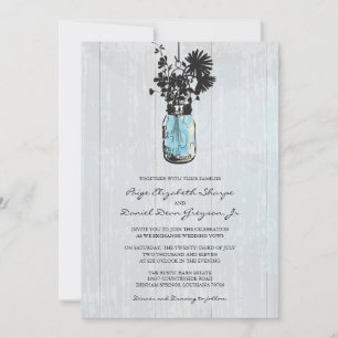 Rustic Hanging Mason Jar Wedding Invitation