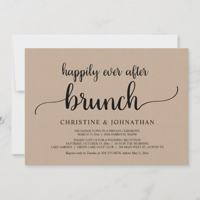 Rustic Happily Ever After Brunch Wedding Elopement Invitation (Front)