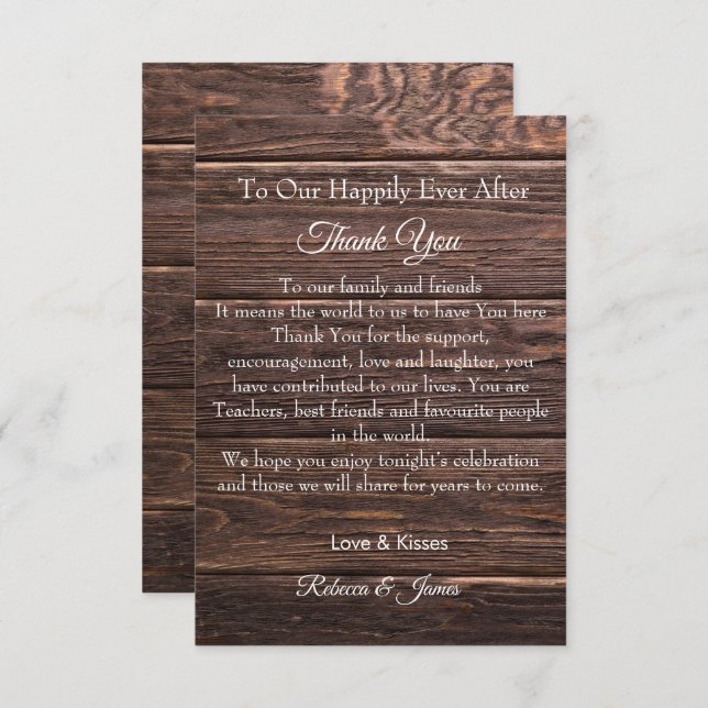 Rustic Happily Ever After Script Wedding  Thank You Card (Front/Back)