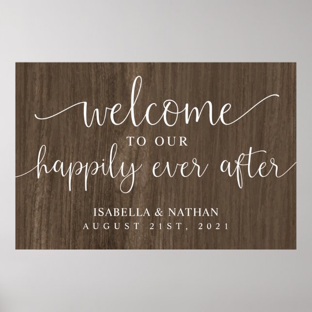 Rustic Happily Ever After Wedding Welcome Sign (Front)