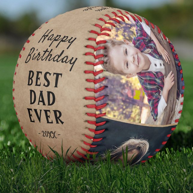 Rustic Happy Birthday Best Dad 3 Photo Collage  Baseball (Creator Uploaded)